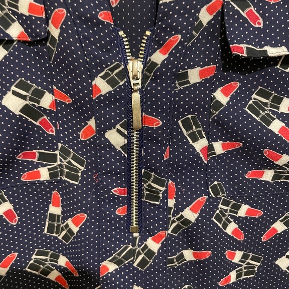 Express Navy Blue and white polka dot blue with lipstick novelty print. … - Picture 4 of 6